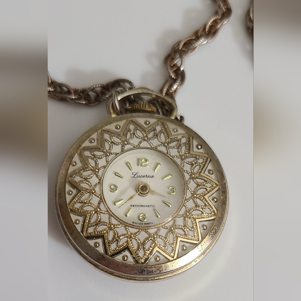 Vintage Lucerne Swiss wind up watch necklace pocket antimagnetic antique pendant